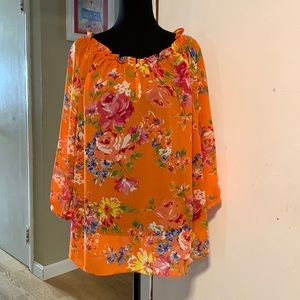 Chaps women’s sheer bright floral print top size 1X